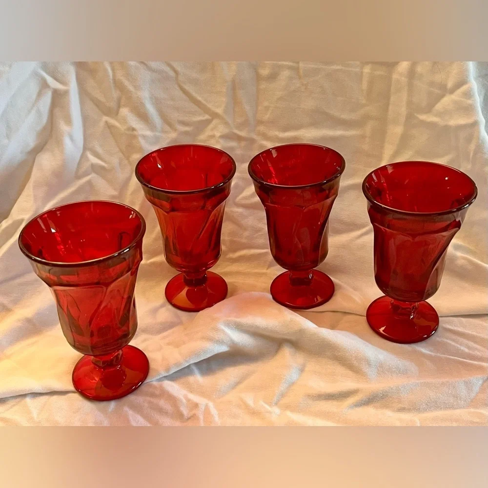 Fostoria Jamestown Ruby Red Juice Goblets - Set of 4 MCM Vintage Glassware 4.75